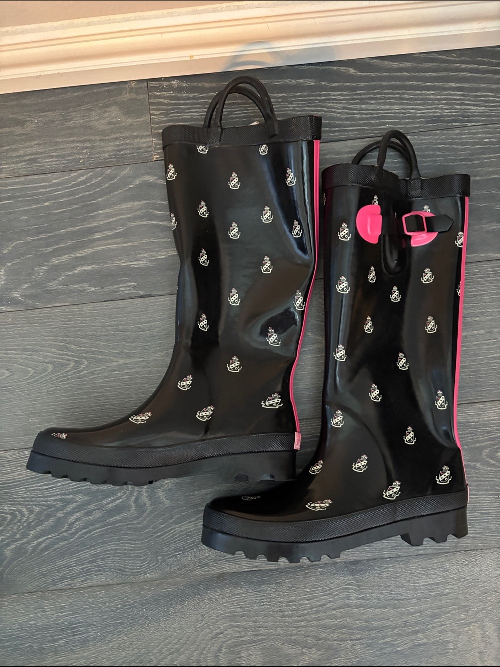 PINK Victoria's Secret Black Rain Boots with Pink Accents